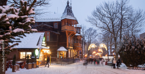 Famous Krupowki street in winter in Zakopane