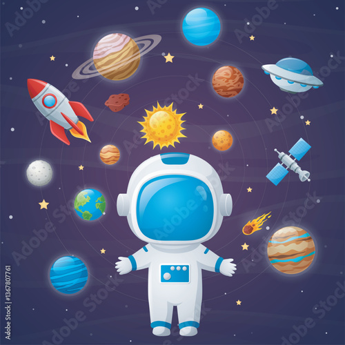 illustration of Outer space object cartoon set collection