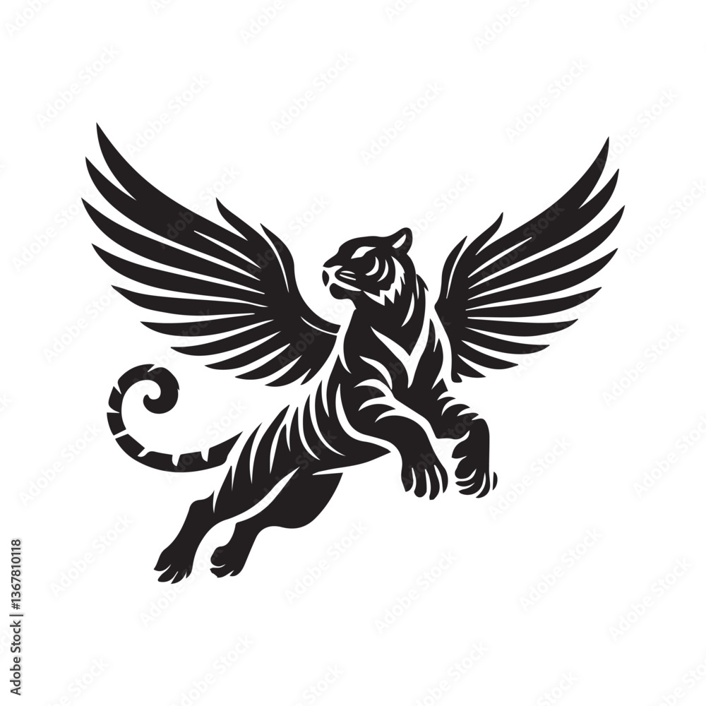 Obraz premium Bengal Tiger Animal Standing On A Rock Vector Illustration Silhouette