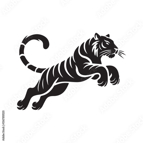 Bengal Tiger Jumping Animal  Vector Illustration Silhouette