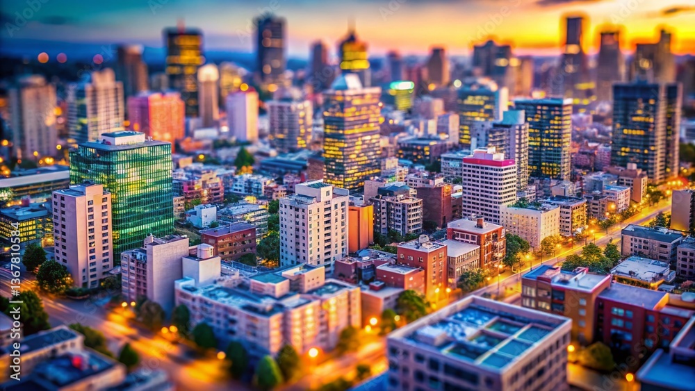 Obraz premium Miniature Cityscape: Tilt-Shift Negative Space Architecture