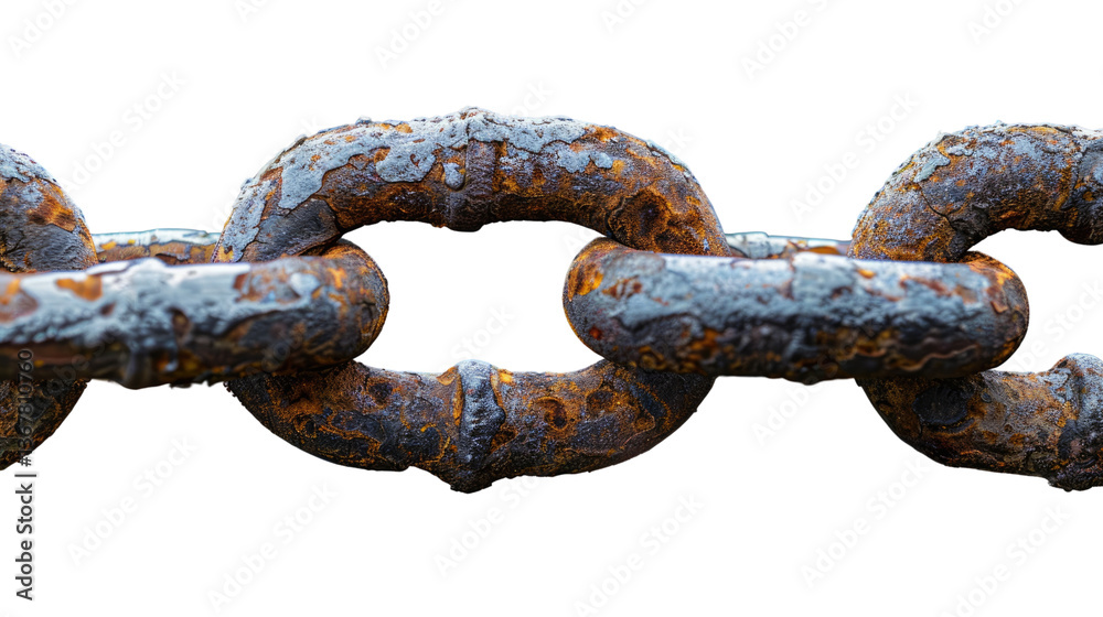 The Weathered Bond: A close-up perspective of a rusty chain on a white background. This image captures the essence of durability, strength, and the relentless effects of time on metal. The Weathered Bond: A close-up perspective of a rusty chain on a white background. This image captures the essence of durability, strength, and the relentless effects of time on metal.