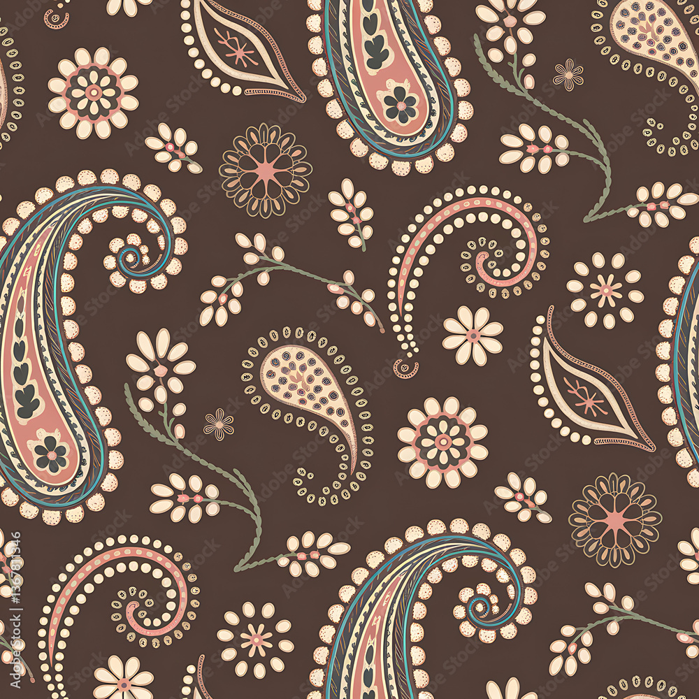 Fototapeta premium Brown and Gold Paisley Floral Motif