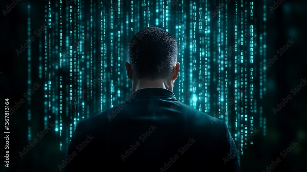 human silhouette on binary code background human silhouette on binary code background