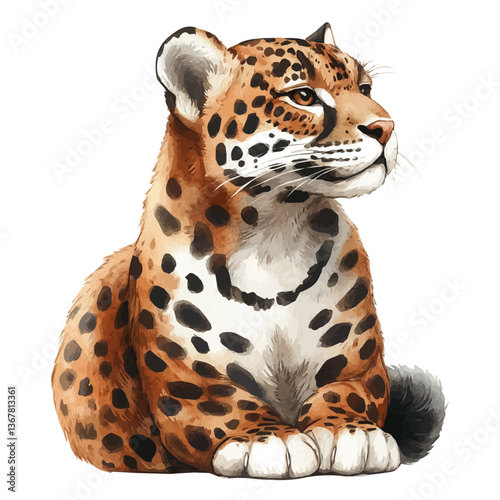 A watercolor painting of a jaguar, isolated on a white background. Jaguar vector.

