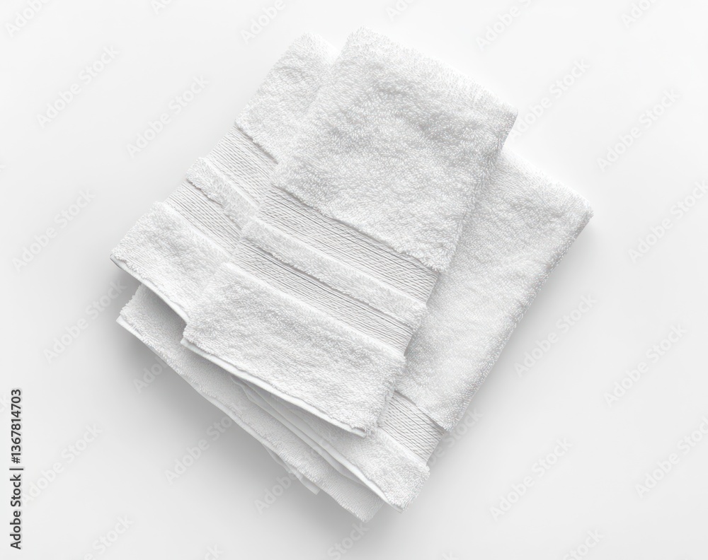Stack of White Terry Towels on Clean Surface for Bathroom Use Stack of White Terry Towels on Clean Surface for Bathroom Use