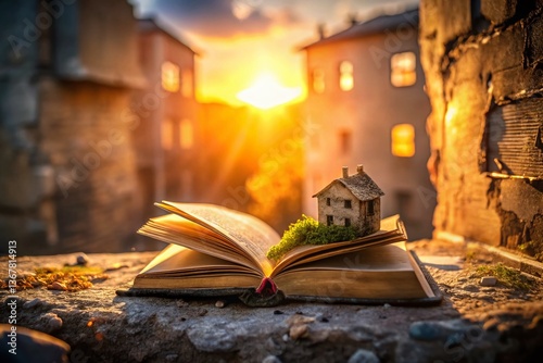 Miniature House on Open Book - Urban Exploration Photography