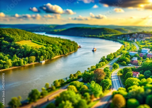 Miniature Hudson River Landscape: Tilt-Shift Photography of Scenic River View