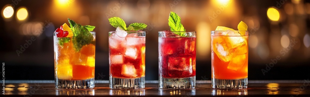 Iced Tea Drinks in Glasses with Ice, Mint, and Citrus Refreshing Summer Beverages