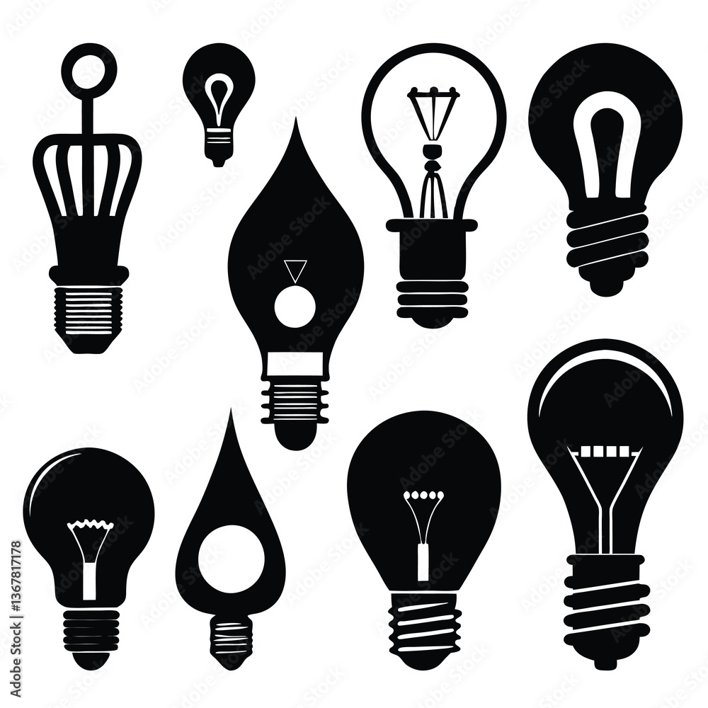 silhouette Set of lightbulbs icons. Vector illustration isolated on white background. silhouette Set of lightbulbs icons. Vector illustration isolated on white background.