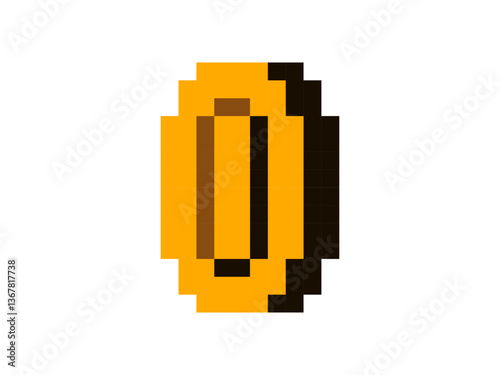 Classic arcade game pixel art coin icon, 8-bit symbol 90s.