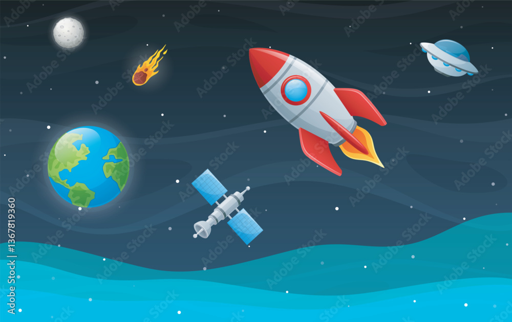 Naklejka premium illustration of Space rocket launch in universe