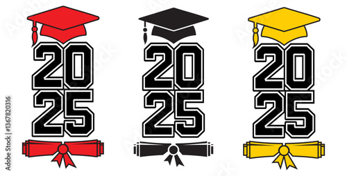 Graduation 2025 Design Numbers Cap Scroll Celebration Year Achievement Congrats Symbol