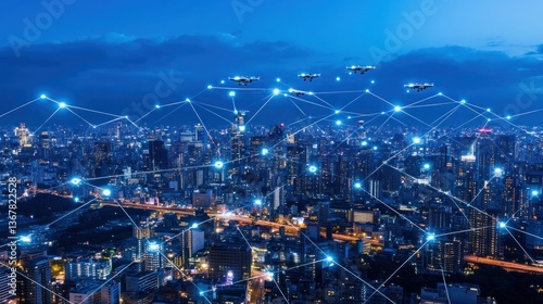 Wallpaper Mural City Drone Network at Night (1) Torontodigital.ca