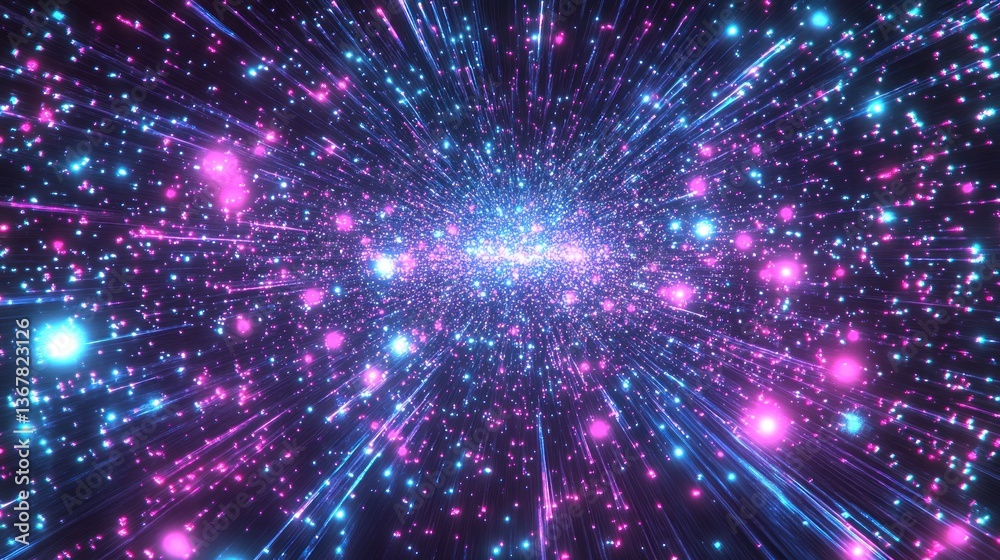 Obraz premium Cosmic explosion, vibrant rays, dark space