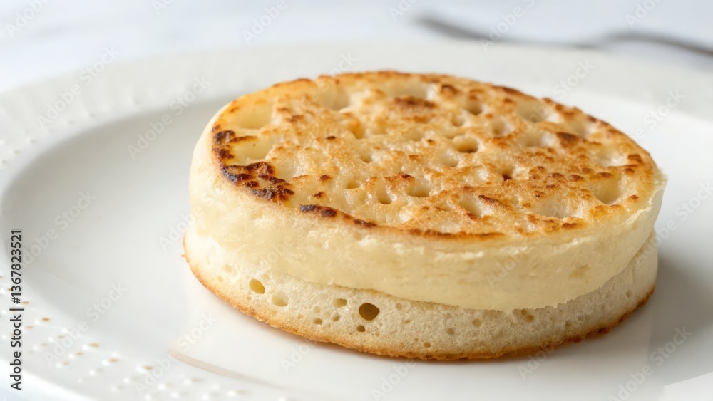 Golden Toasted Crumpet on a White Plate with a Soft and Fluffy Texture
Golden Toasted Crumpet on a White Plate with a Soft and Fluffy Texture