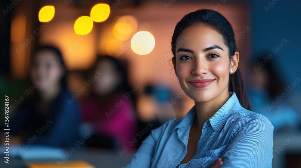 Obraz premium Confident Latina Businesswoman Leading Startup Brainstorming Session