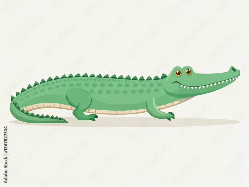Fototapeta premium Minimalist Cartoon Alligator Illustration: Cute Green Reptile