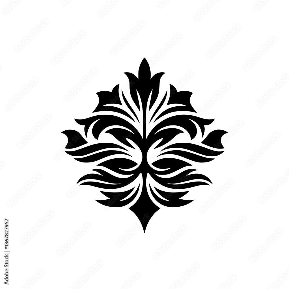 Fototapeta premium Elegant Black Floral Motif on White: Decorative Ornament, Vector Illustration