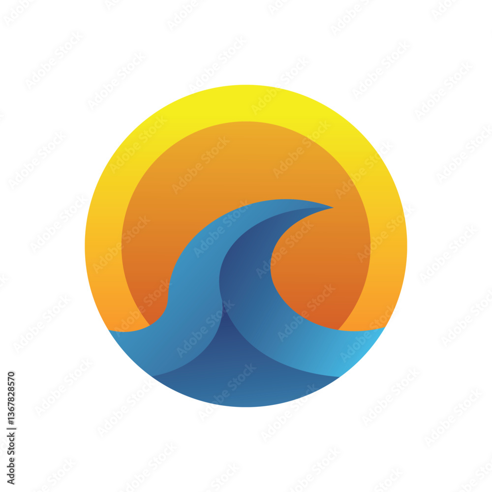 Vibrant Ocean Wave with Sunset Circle Background Vector Illustration Vibrant Ocean Wave with Sunset Circle Background Vector Illustration