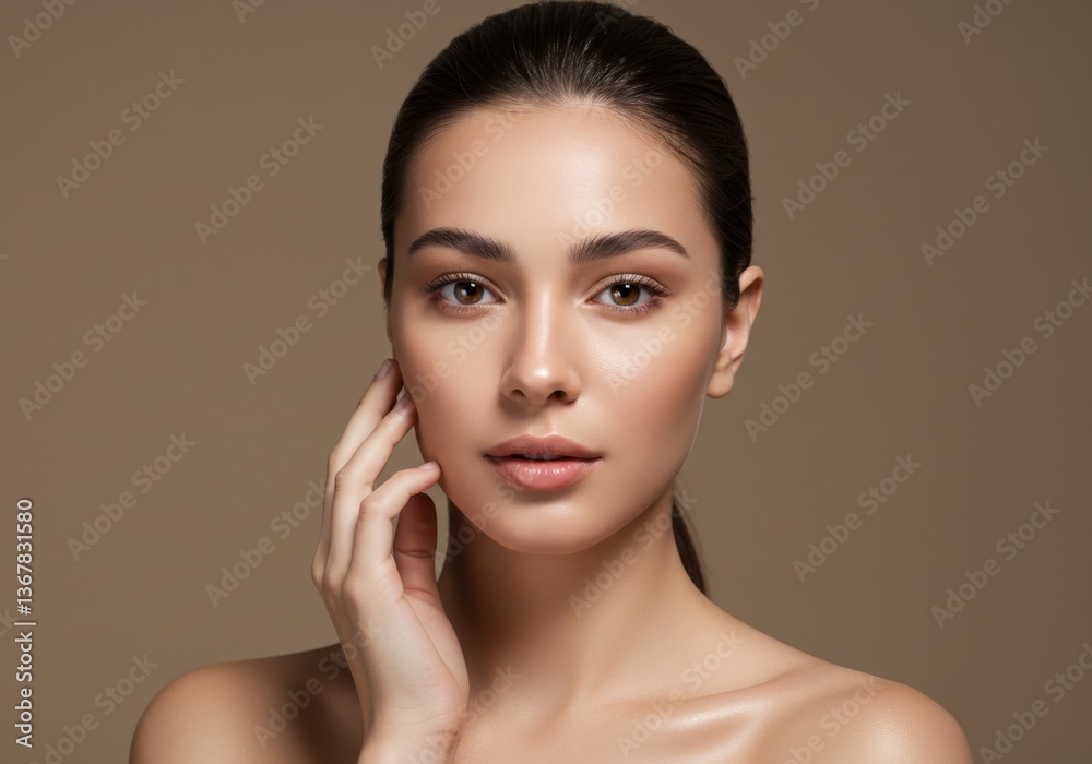 Portrait of a woman with hand near face Portrait of a woman with hand near face