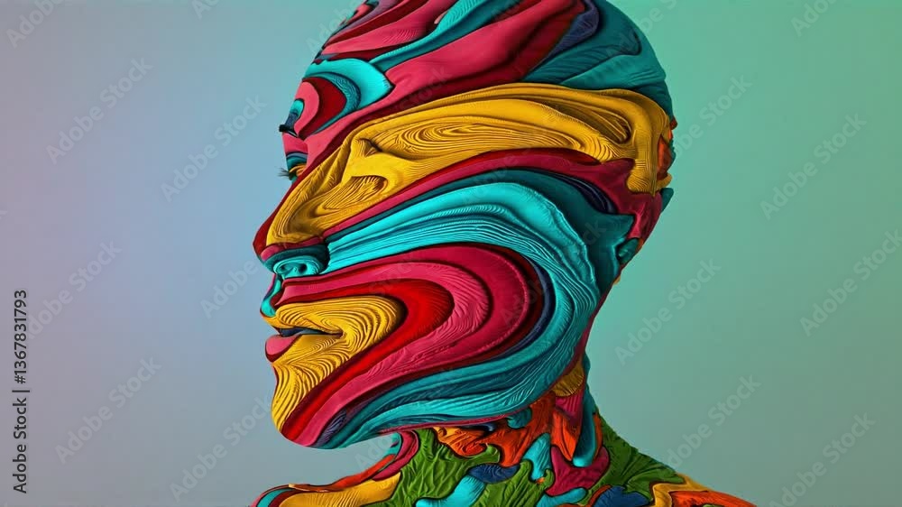 Colorful abstract human head changing shape on plain background Colorful abstract human head changing shape on plain background