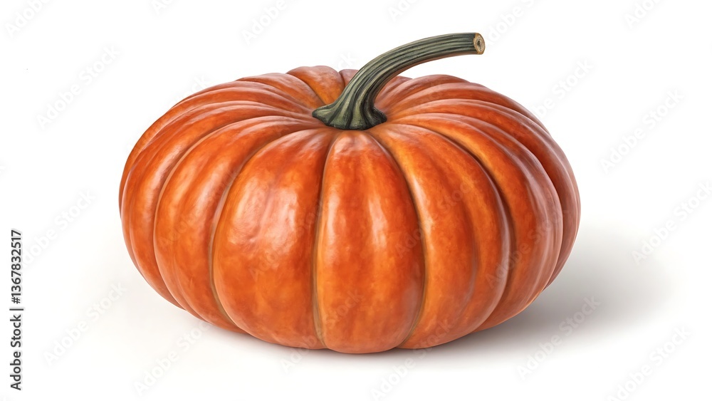 Obraz premium A Single Perfect Orange Pumpkin on White Background Autumn Harvest Thanksgiving Decoration