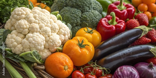 A Colorful Collection of Fresh Farm Vegetables and Fruits in a Basket