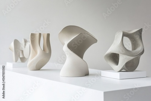 Elegant abstract clay sculptures showcase smooth curves and shapes Generative AI