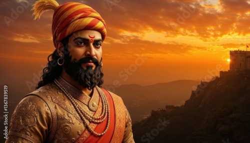 Chhatrapati Shivaji Maharaj Overlooking the Kingdom at Sunset