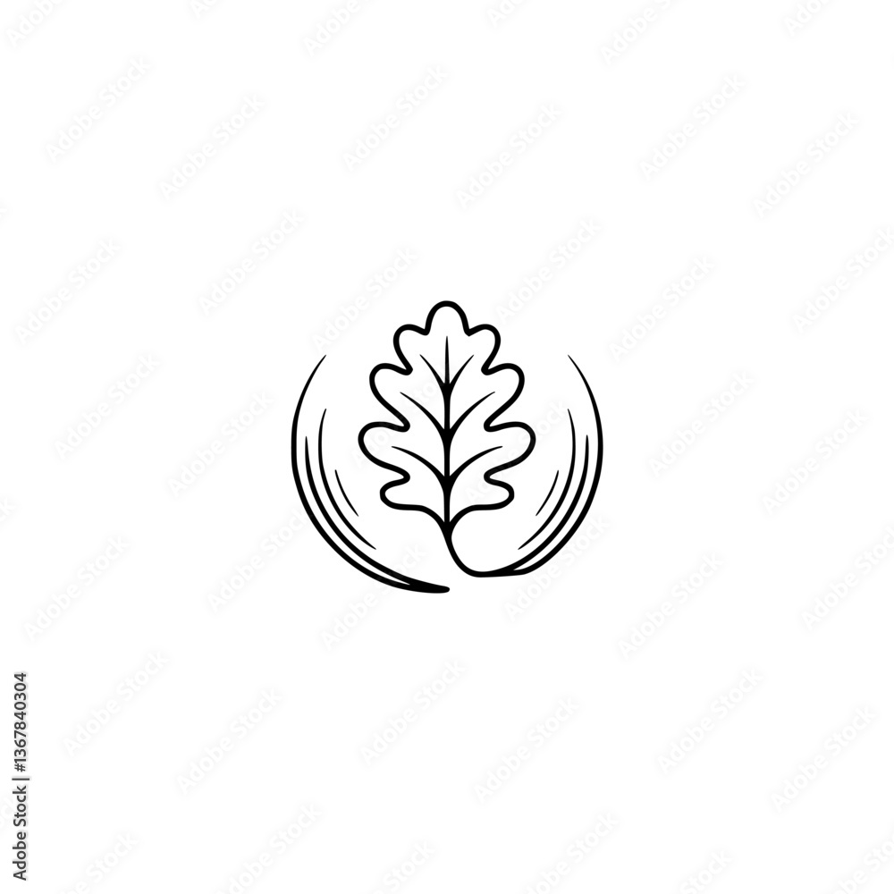 Fototapeta premium Minimalist Oak Leaf Logo Design, Natural, Organic, Clean Aesthetic