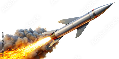 a missile rocket with fire trail isolated on white background PNG. GENERATIVE AI