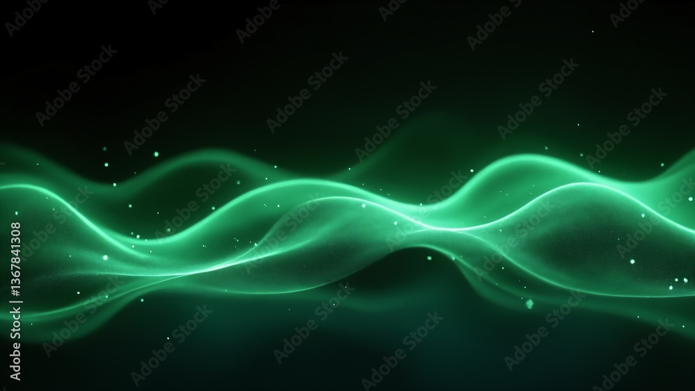 Naklejka premium Green 3D Wave Dynamic Background with Futuristic Dots and Flow Technology