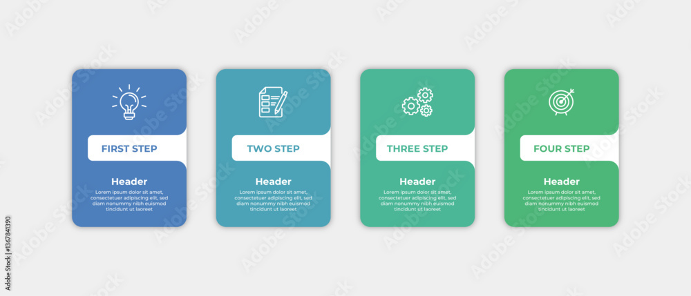 Fourstep process with a lightbulb checklist gears and target icons. Fourstep process with a lightbulb checklist gears and target icons.