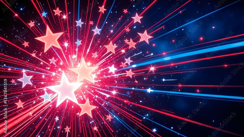 Fototapeta premium Futuristic American Flag Hologram with Glowing Particles and Light Effects