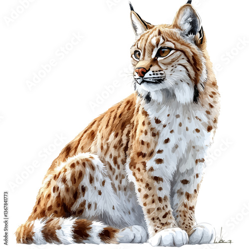 A watercolor painting of a lynx, isolated on a white background. Lynx vector.

