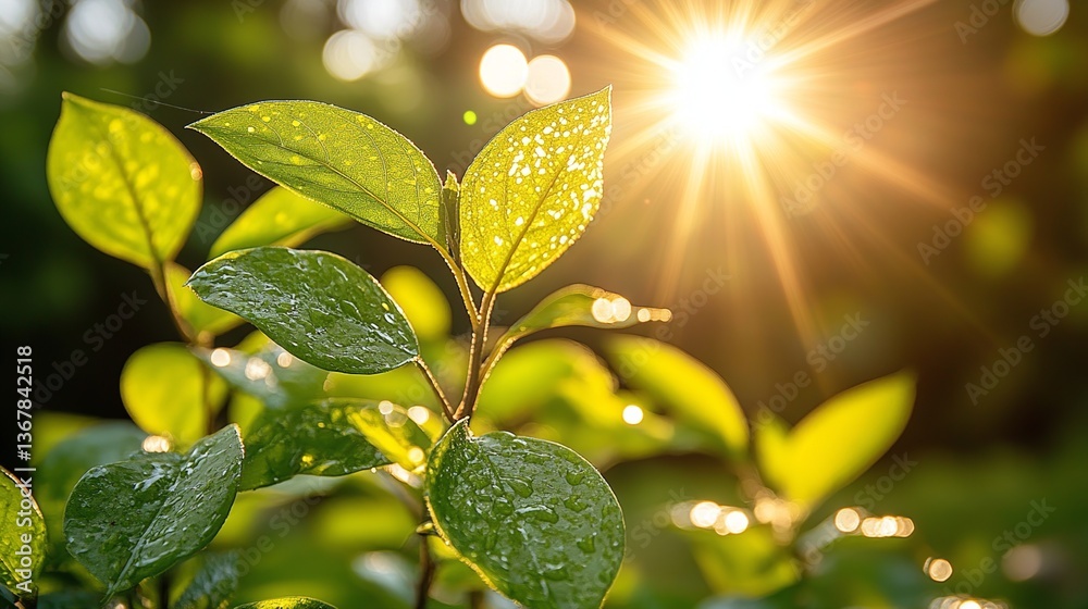 a leafy green plant with sunlight streaming through. a leafy green plant with sunlight streaming through.