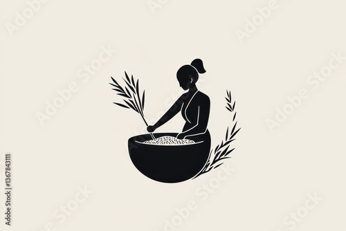 Minimalist Black and White Logo Woman Preparing Herbal Remedy