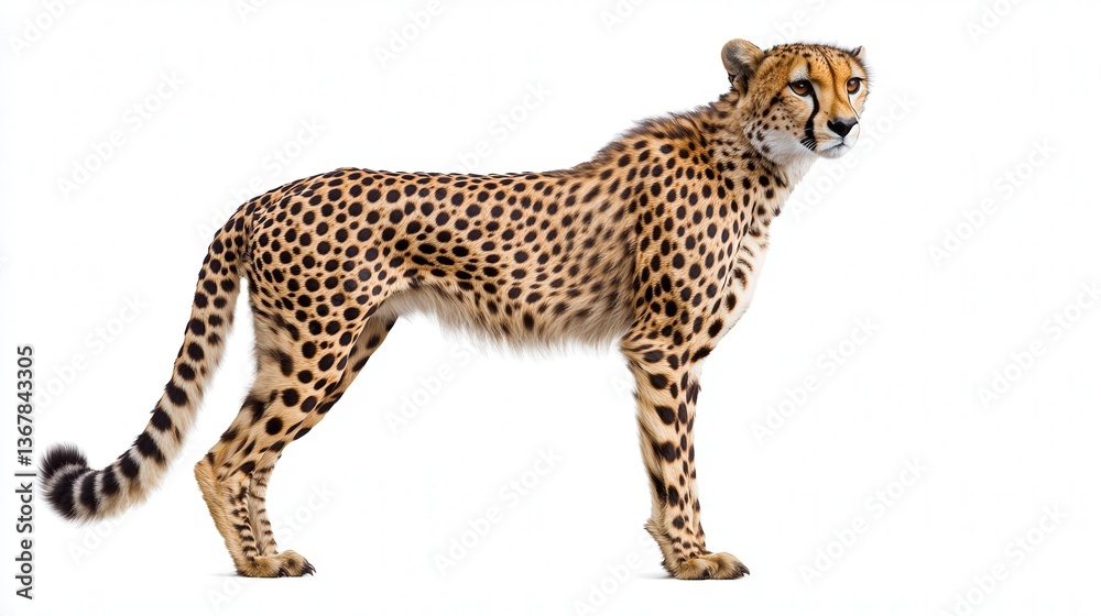 Fototapeta premium Majestic cheetah standing elegantly against a clean white backdrop.