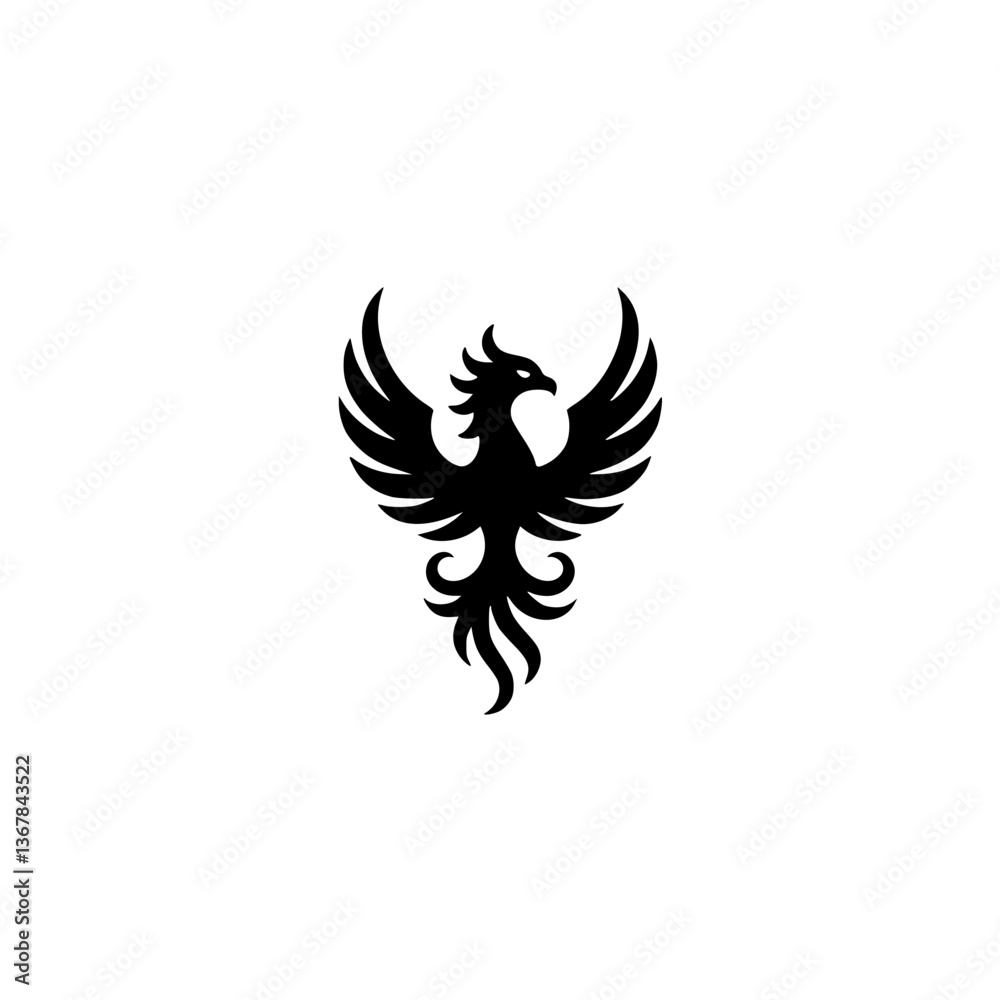 Fototapeta premium Elegant Phoenix Silhouette, Black on White, Graphic Logo Design