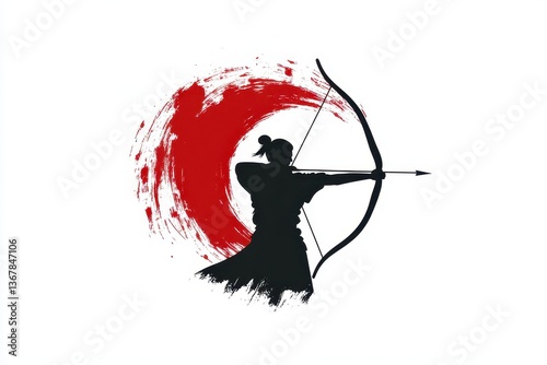 Minimalist Black and White Archer Logo Design Japanese Archery Silhouette