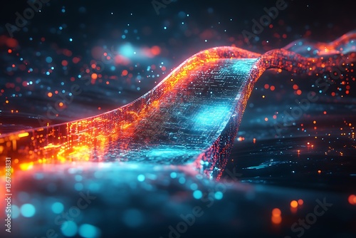 A network of digital bridges connecting various marketing platforms, glowing in vibrant colors as they span a dark, futuristic landscape