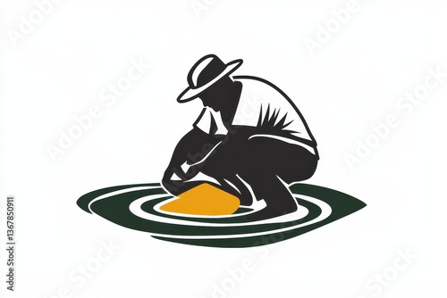 Minimalist Black and White Logo Gold Panning Illustration