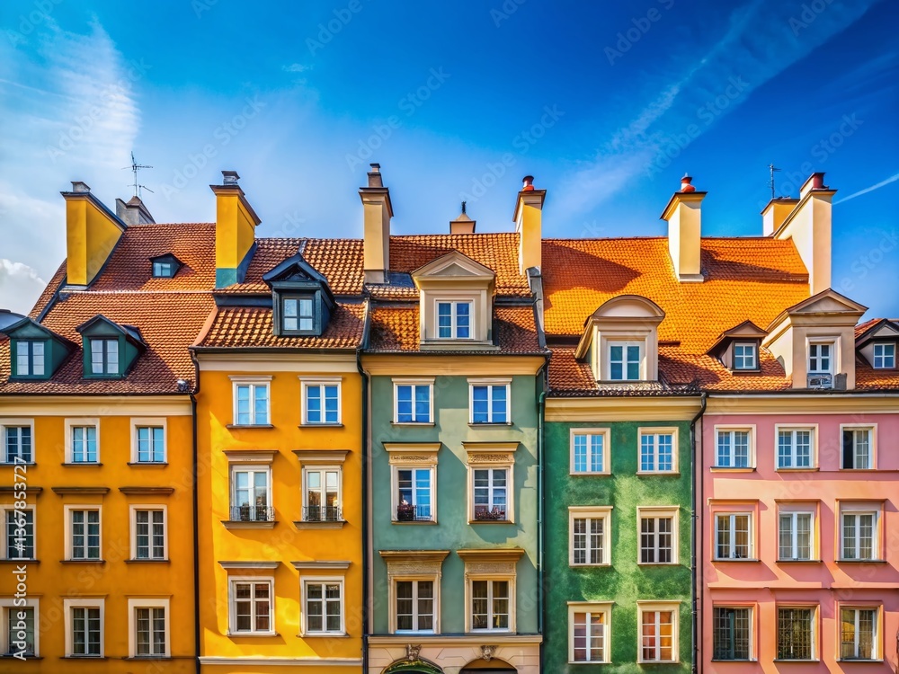 Fototapeta premium Minimalist Warsaw Architecture: Colorful Buildings, Poland