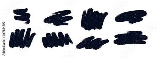 Hand-drawn brush strokes with playful squiggles. Ink underlines and marker swoosh effects. Flat vector illustration isolated on white background.