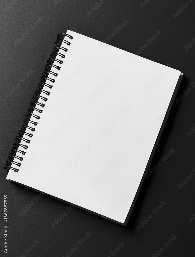 Blank White Notebook on Black Surface - Ready for Your Creative Designs