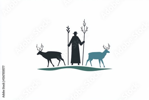 Minimalist Black and White Logo Sami Reindeer Herding Symbol