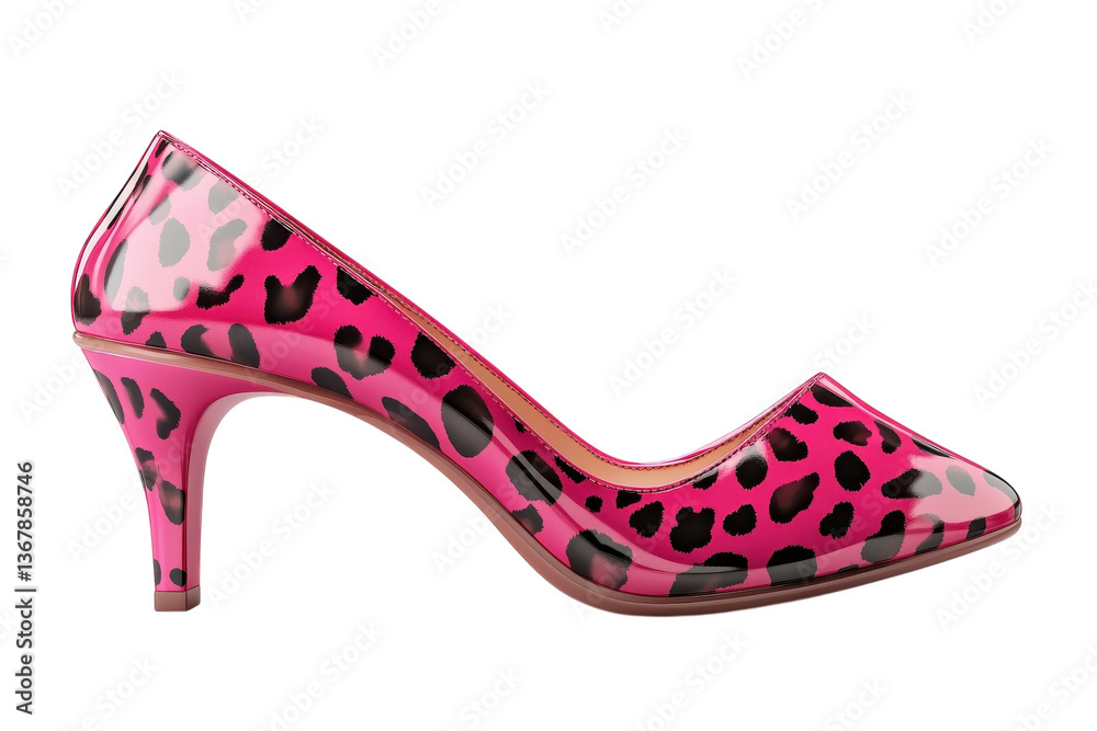 Bold pink leopard print heels, a vibrant statement of confident style on a pristine white background. Bold pink leopard print heels, a vibrant statement of confident style on a pristine white background.