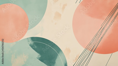 Neobrutalist background, soft pastel peach, teal, geometric shapes. Thin sharp lines, gentle contrast, modern serene balance. Background for banner, wallpaper, ad.