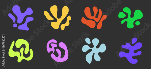 Set of irregular round blot form graphic element. Organic abstract fluid shapes isolated on white background. stock illustration